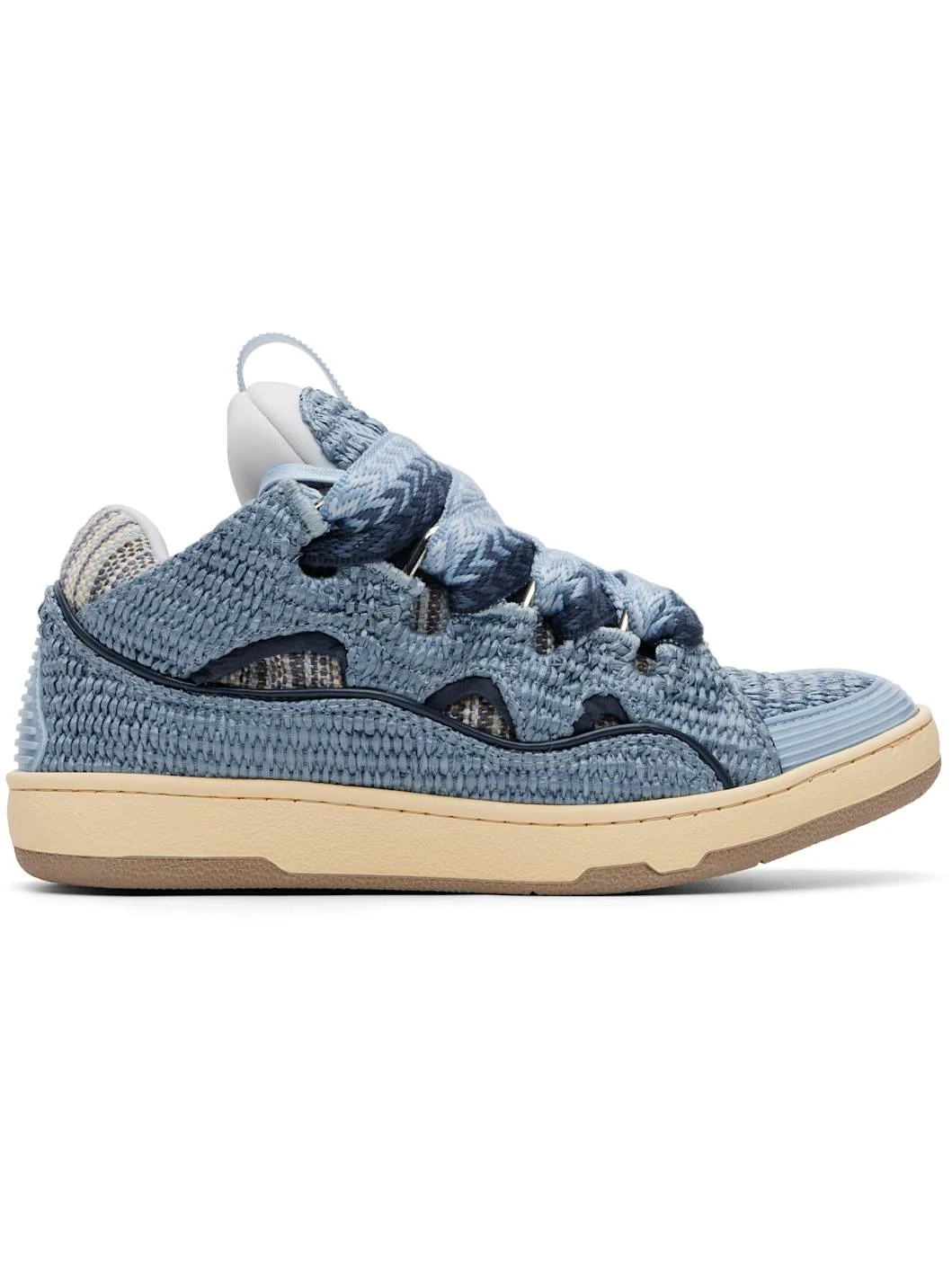Blue Faux-Raffia Curb Sneakers - 1