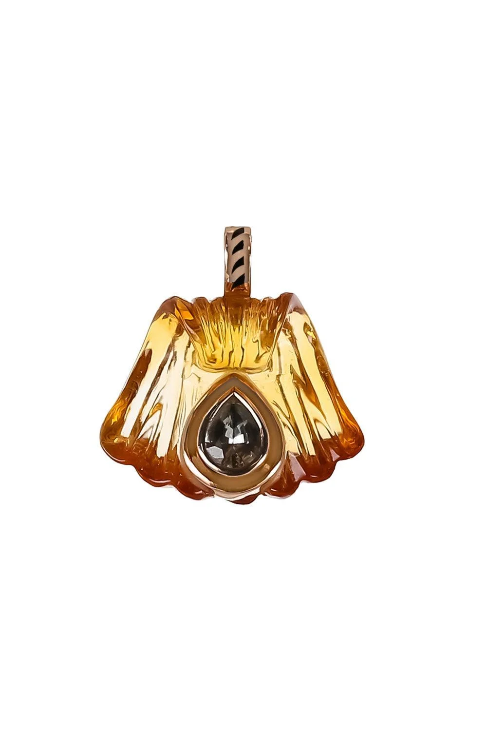 Citrine White Sapphire Rose Carved Capri Pendant - 1