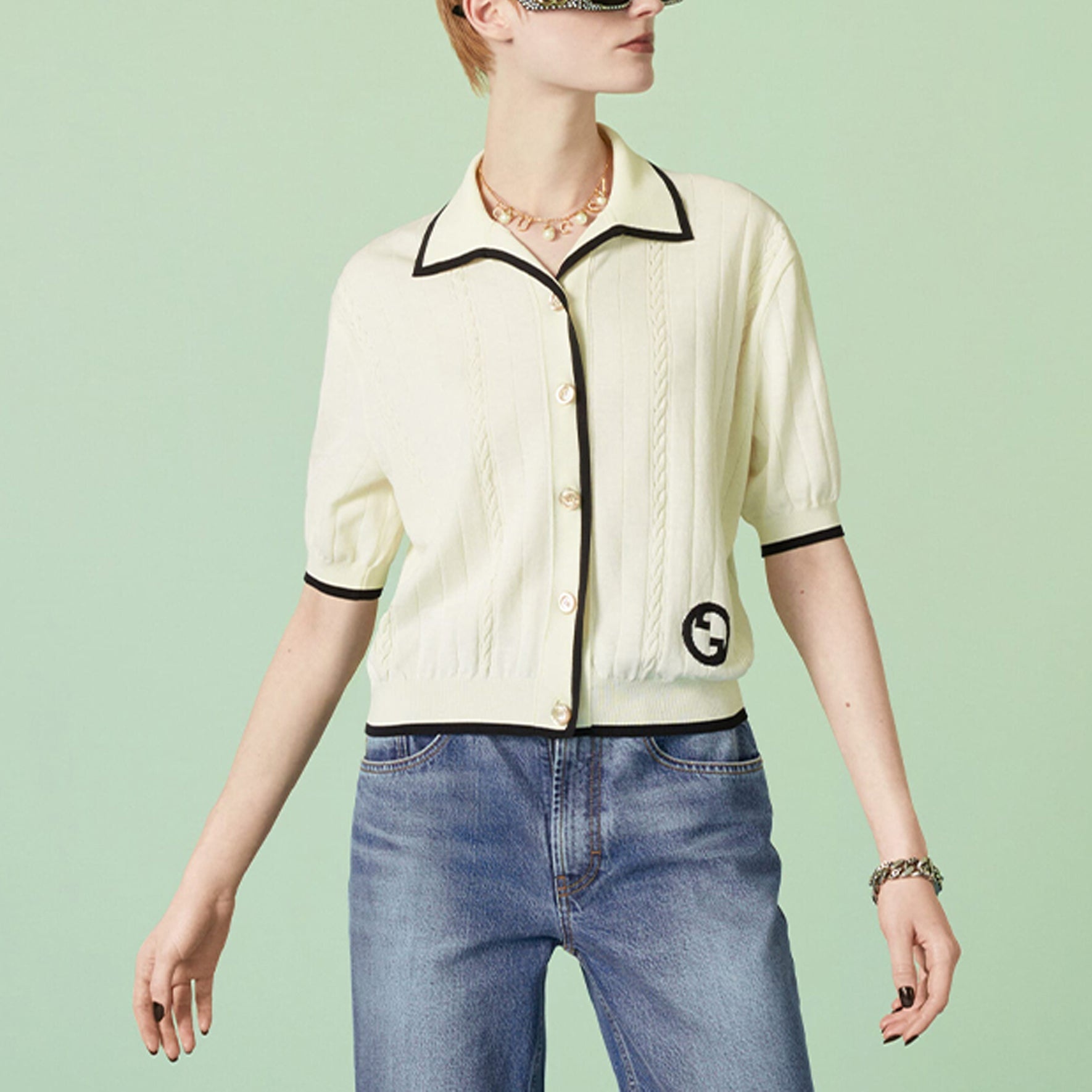 (WMNS) Gucci Cotton cardigan with Interlocking G 'Ivory' 748870-XKDGJ-9207 - 2