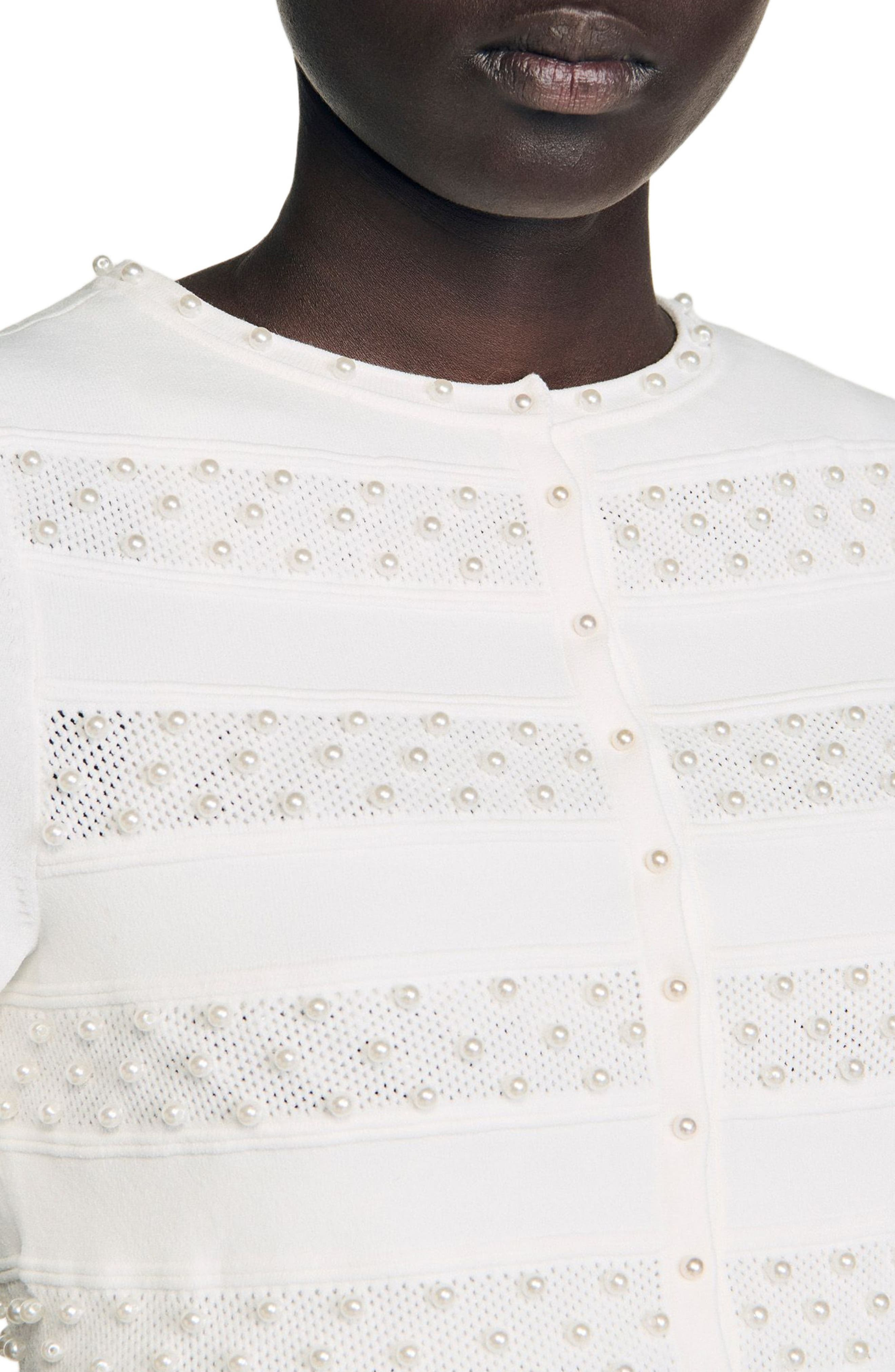 SANDRO Cropped beaded cardigan in Ecru at Nordstrom - 4