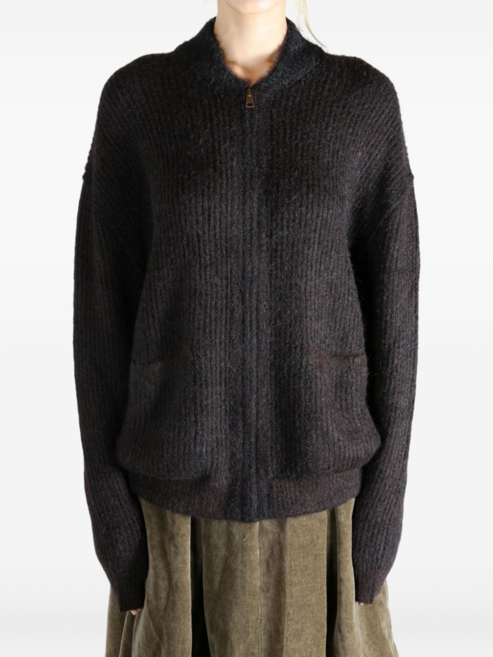 ribbed zip-front cardigan - 3