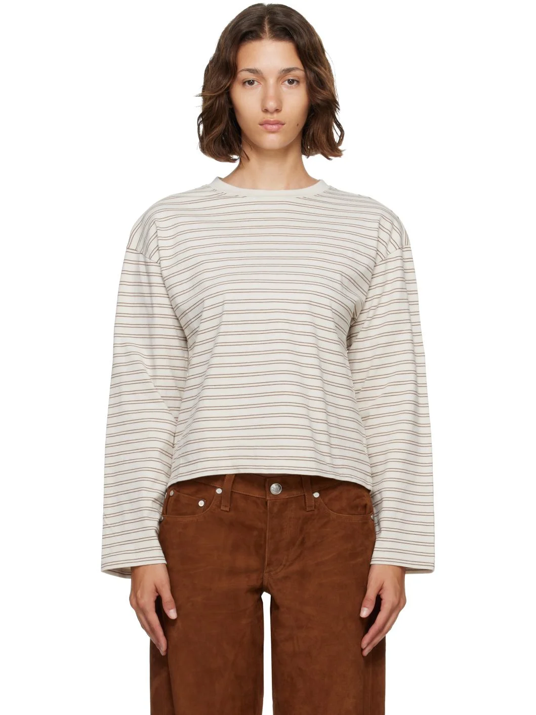 Off-White Kelly Boxy Striped Long-Sleeve T-shirt - 1