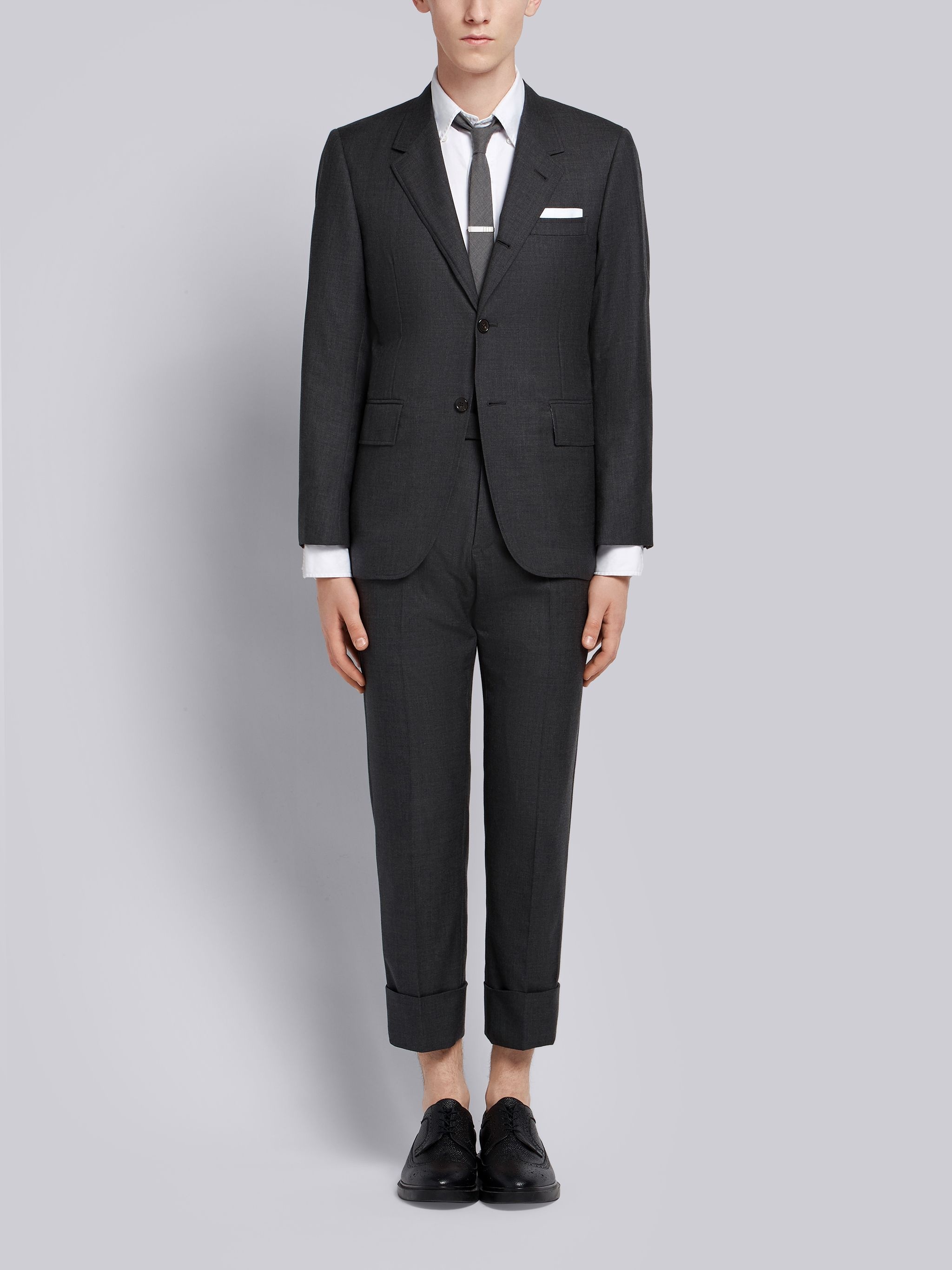 Dark Grey Super 120's Twill Wide Lapel Two-piece Suit and Tie - 1