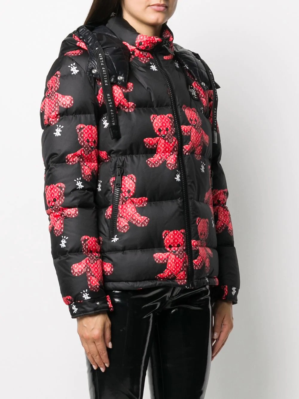 teddy bear print puffer jacket - 3