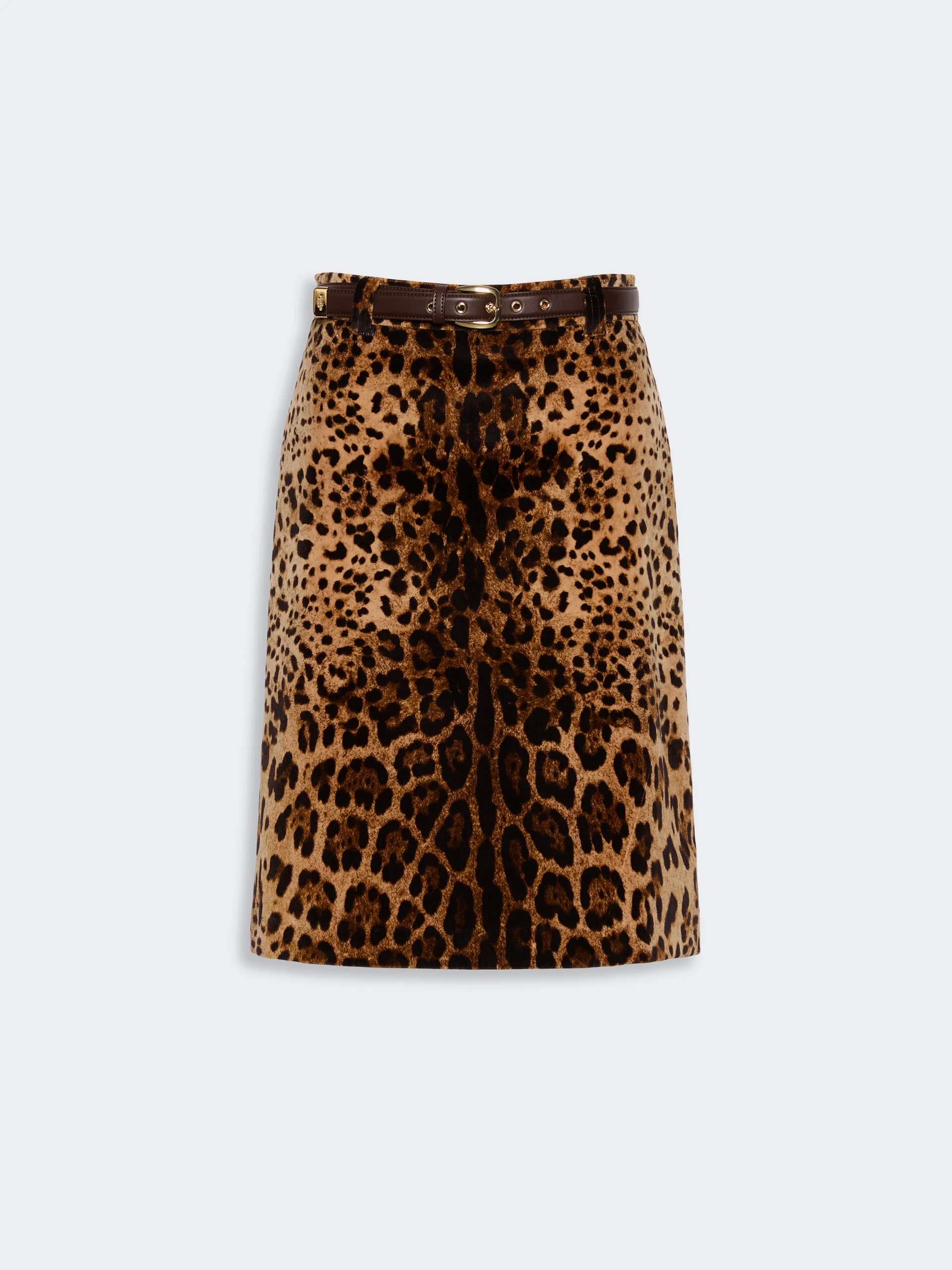 FALANGE Flared printed velvet mini skirt - BROWN - 1
