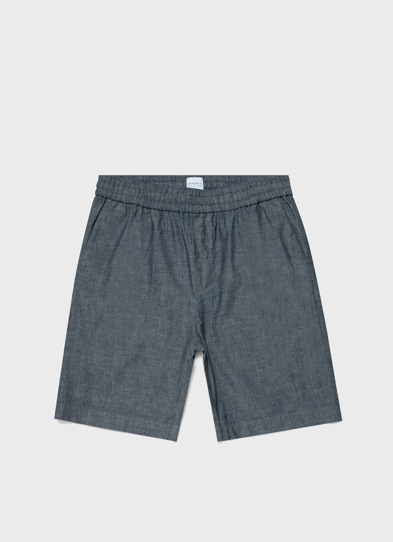 Chambray Denim Drawstring Shorts 1