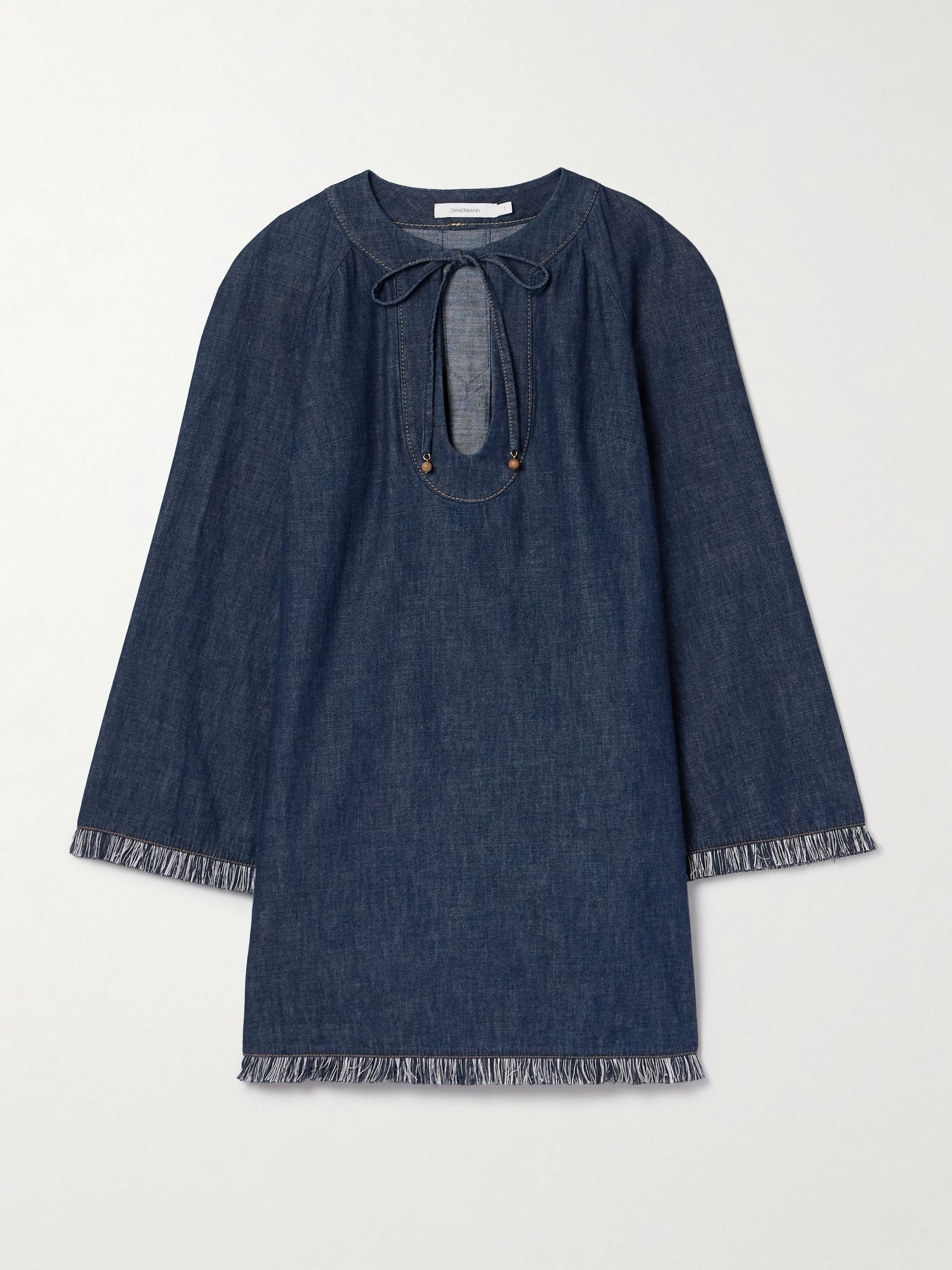 Rhiannon tie-detailed frayed denim mini dress Navy - 1