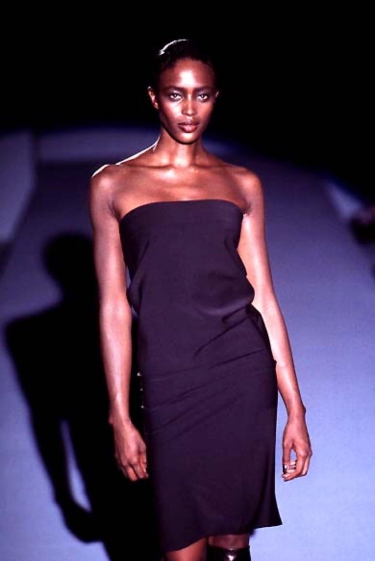 Gucci Spring 1997 Tom Ford Strapless Black Wool Tube Dress 44 - 11
