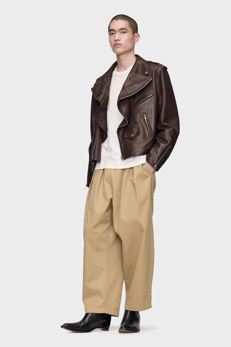 Folded Collar Leather Biker Jacket 7