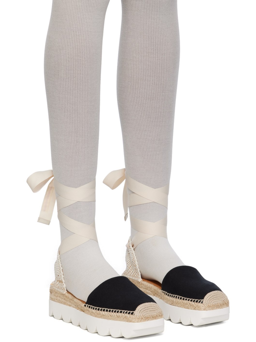 Black & Off-White Slingback Espadrilles - 4
