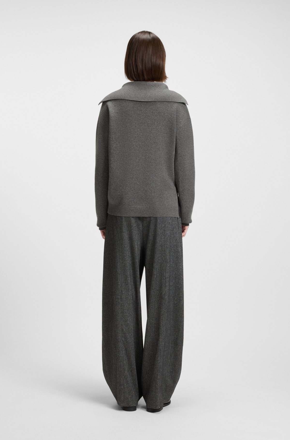 COLLARED SWEATER IN WOOL AND CASHMERE WITH LACE INSERTS - 4