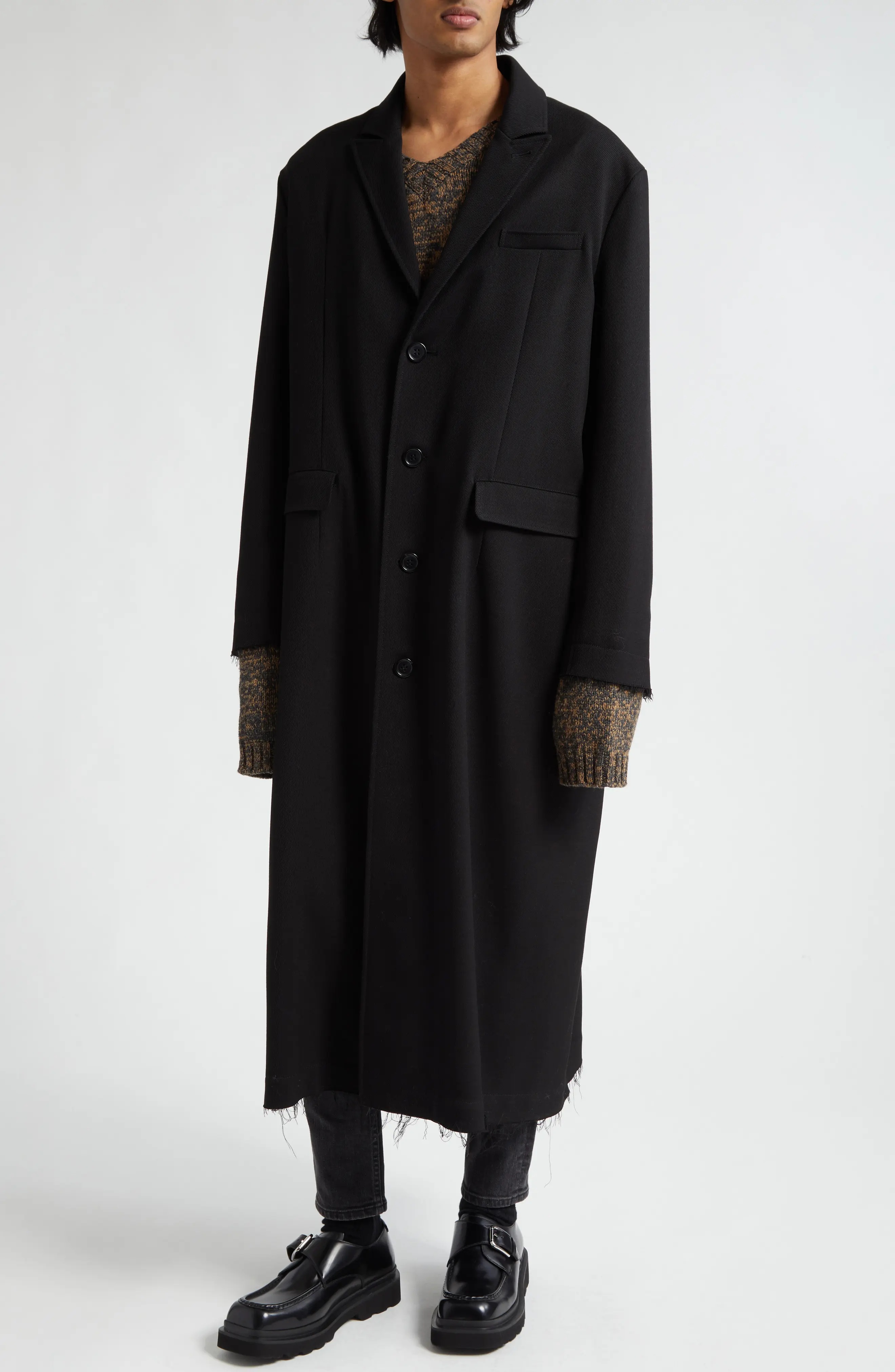 Fray Hem Longline Wool Coat - 5