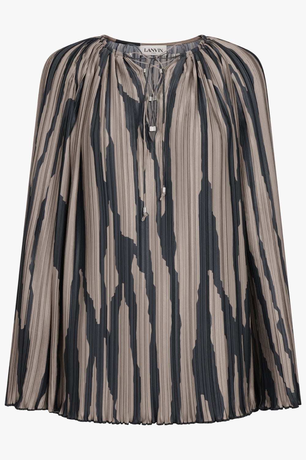 ABSTRACT STRIPE TIE NECK L/S BLOUSE | GREY/BLACK - 1