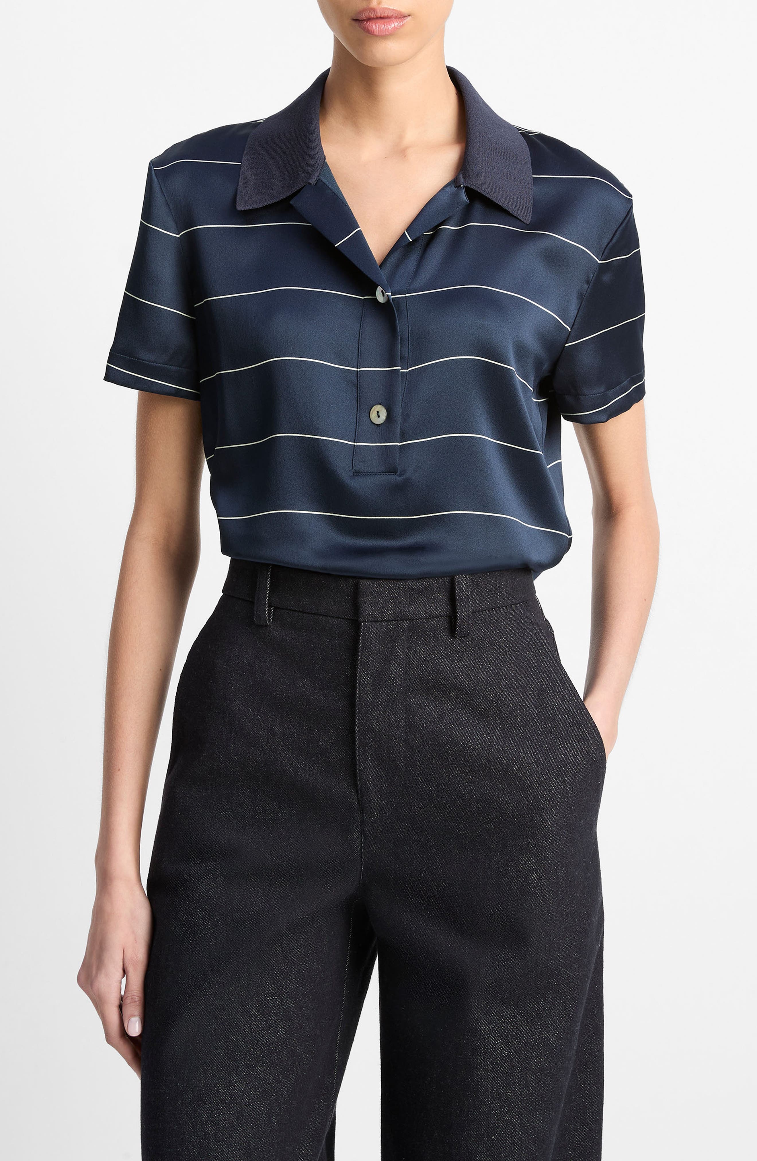 Vince Stripe Relaxed Fit Polo in Coastal/Cream at Nordstrom - 1