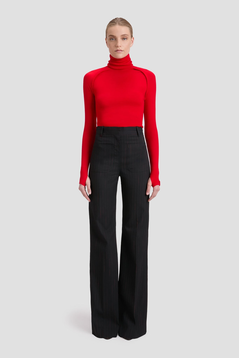 Victoria Beckham Alina Trouser In Navy-Rose Pinstripe outlook