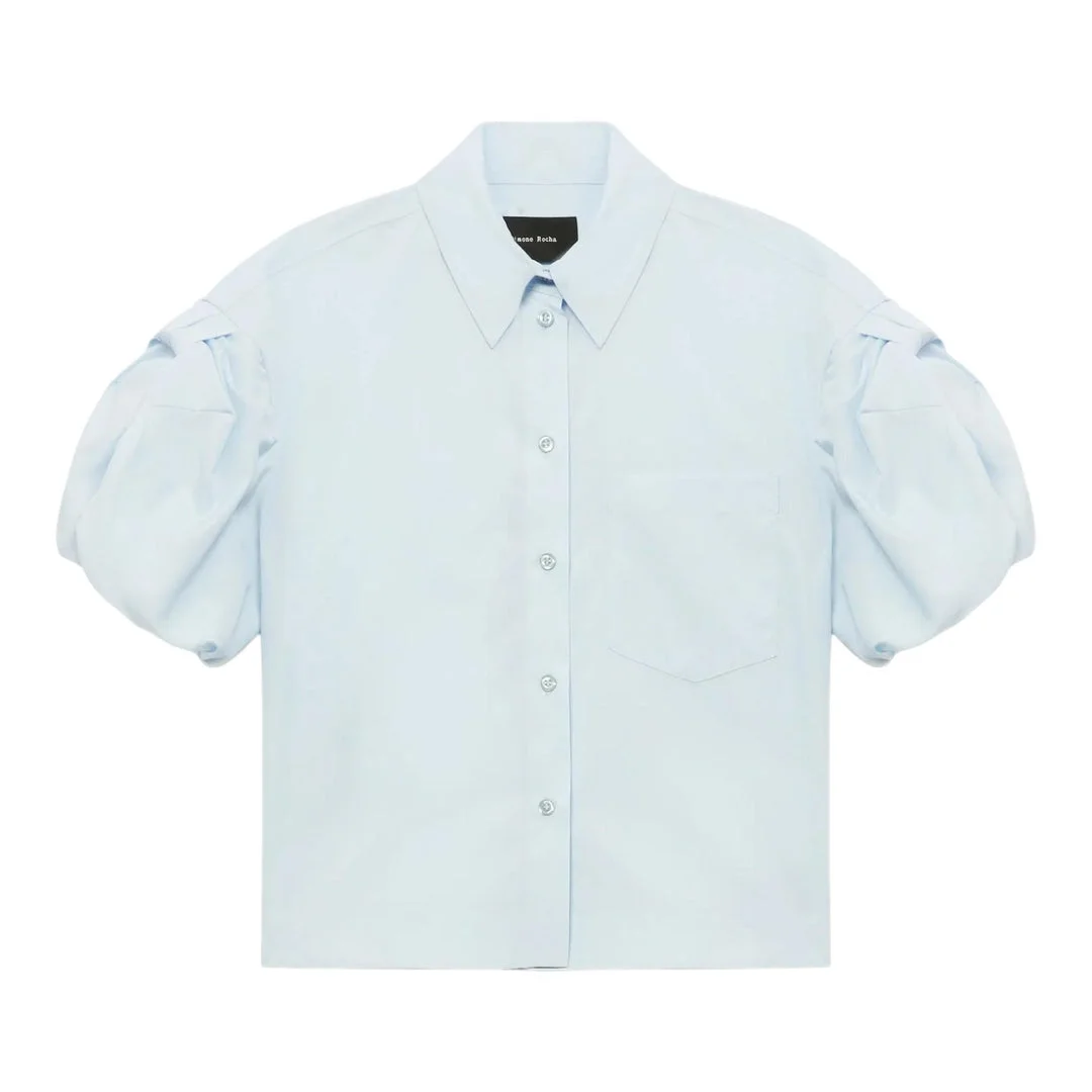 Cropped Puff Bow Sleeve Shirt - 1