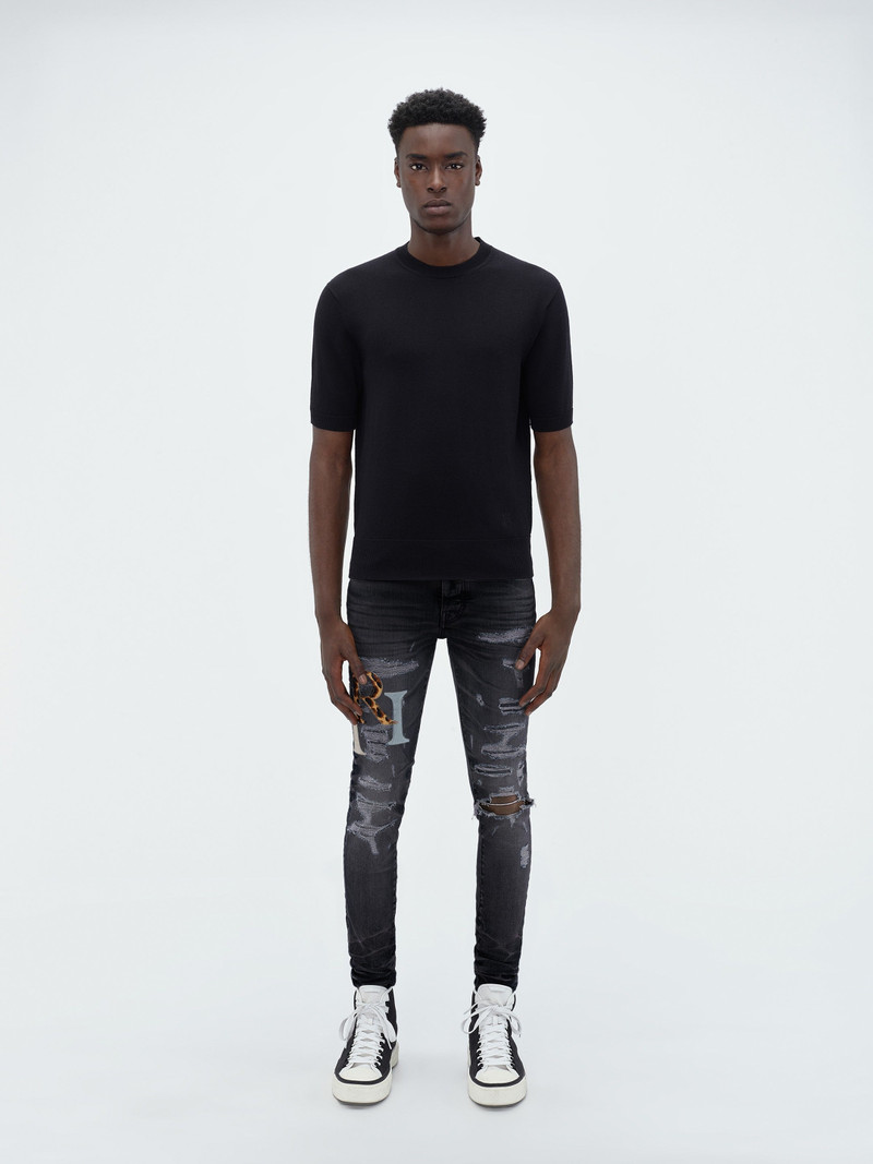 AMIRI LEATHER STAGGERED LOGO JEAN outlook