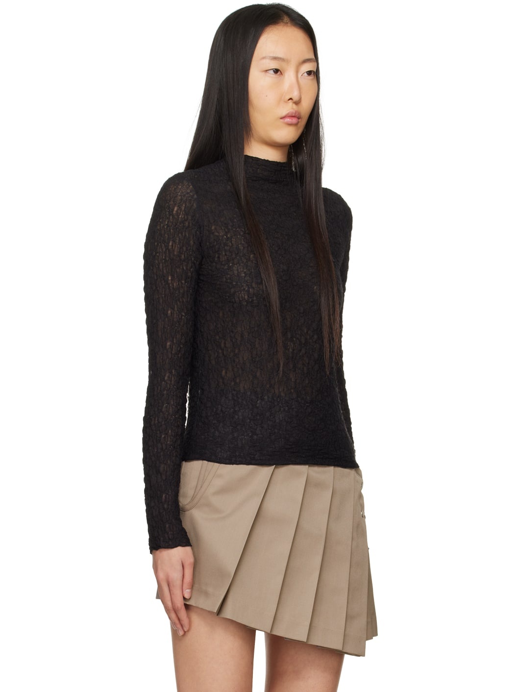Black Mock Neck Long Sleeve T-Shirt - 2