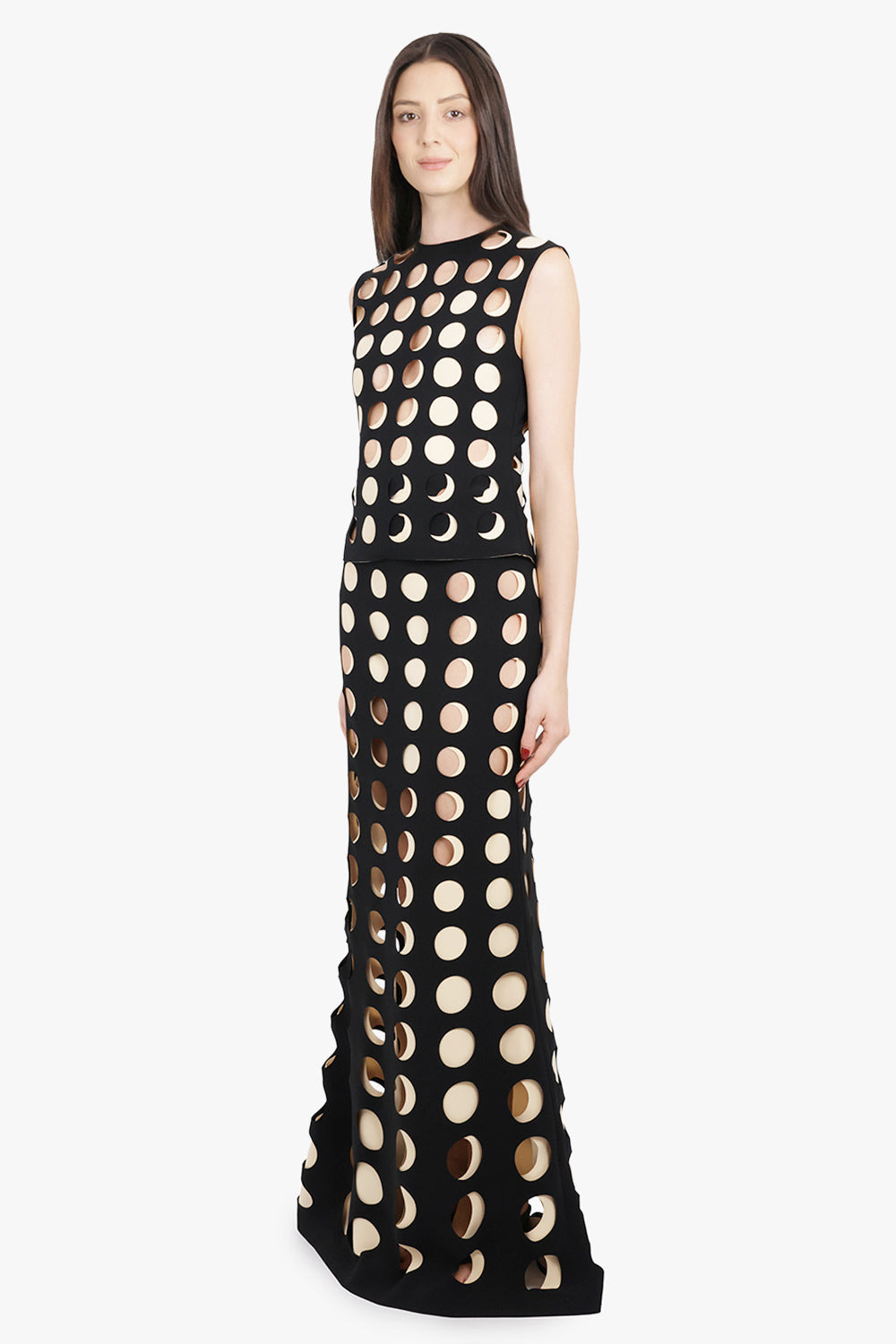 LAYERED HOLE DETAIL S/LESS TOP | BLACK/NUDE - 5