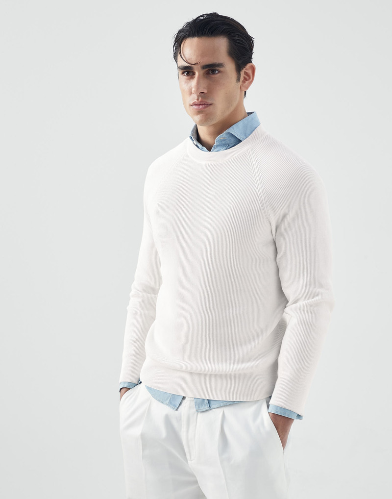Cotton English rib sweater with raglan sleeves - 1