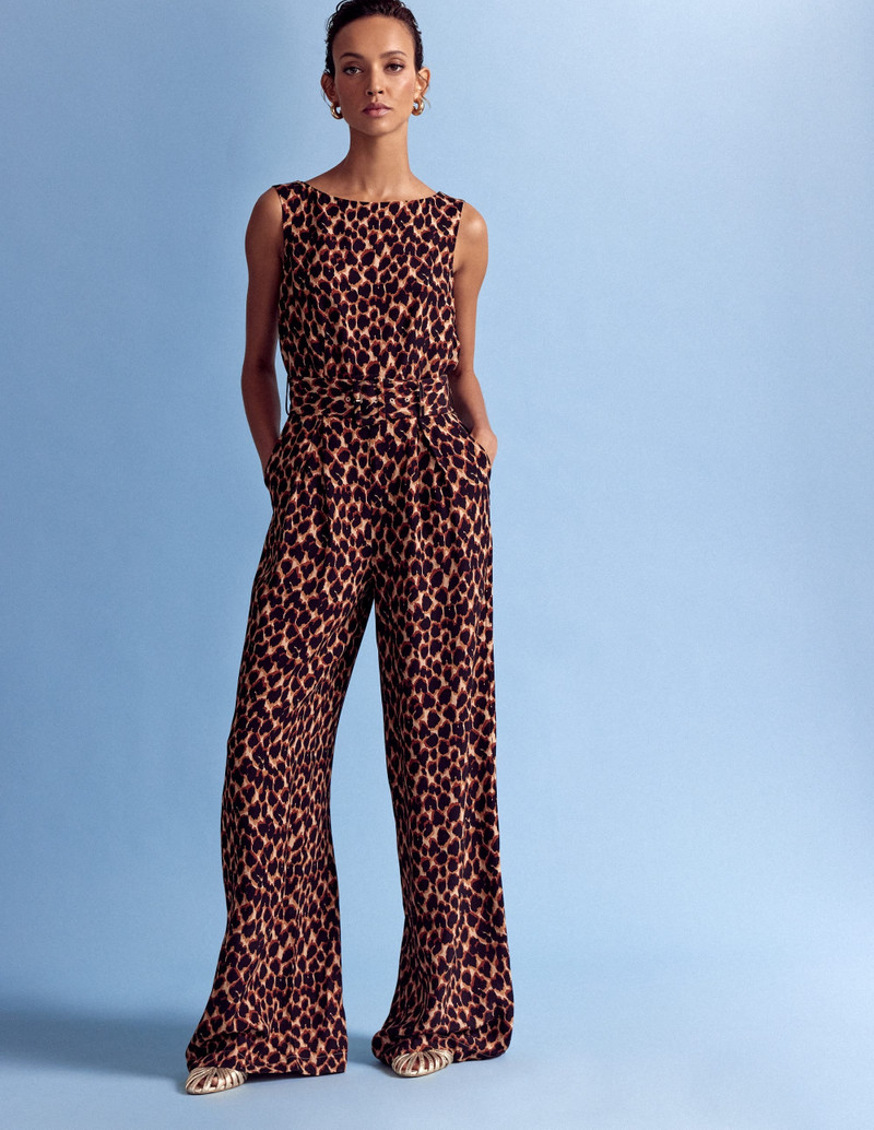 Gwen Slash Neck Jumpsuit-Sand, Abstract Leopard Spot 6