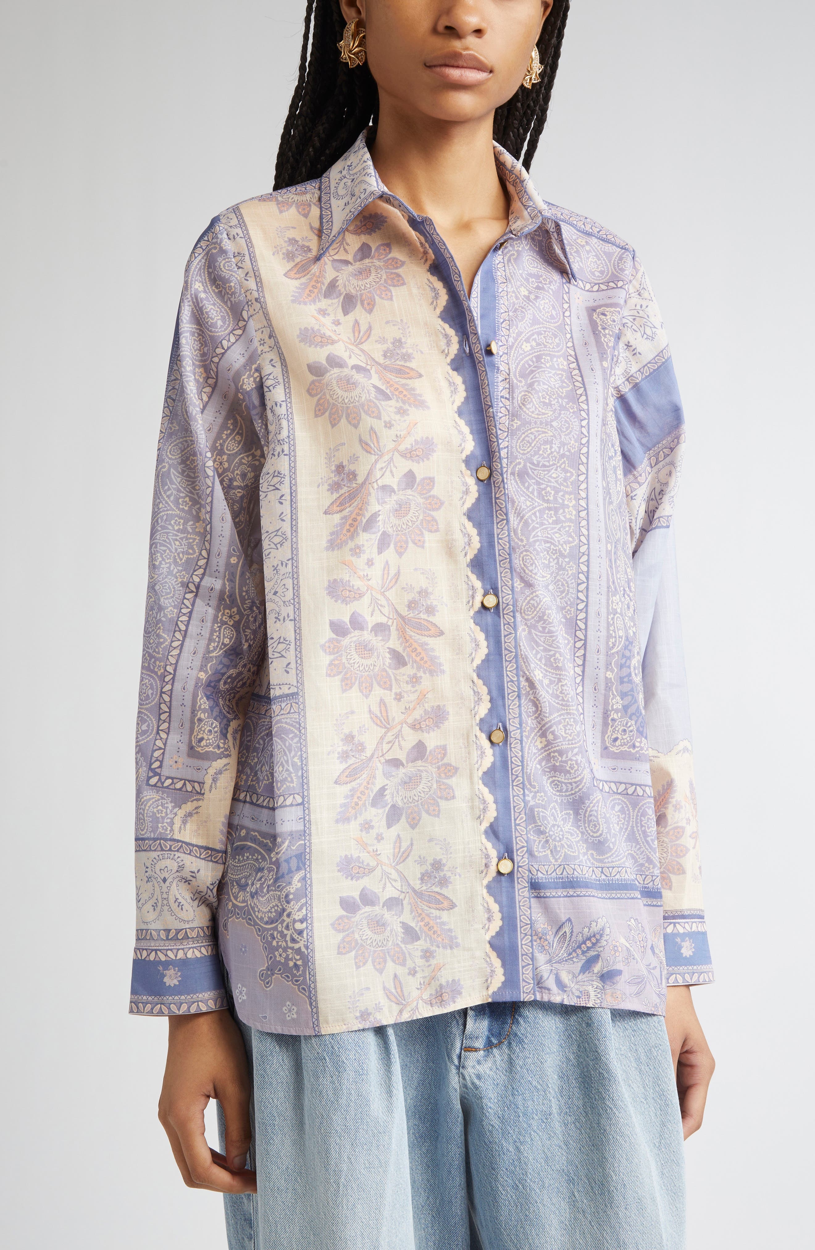 Zimmermann Lucky Bandana Print Relaxed Cotton Button-Up Shirt in Blue Bandana at Nordstrom - 5
