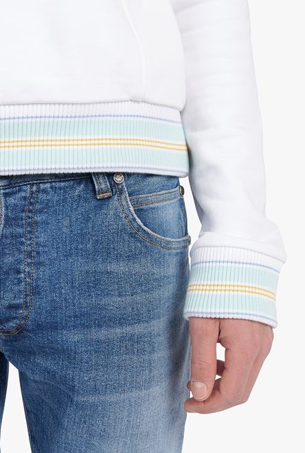 White eco-designed cotton sweatshirt with embroidered pale blue Balmain logo - 8