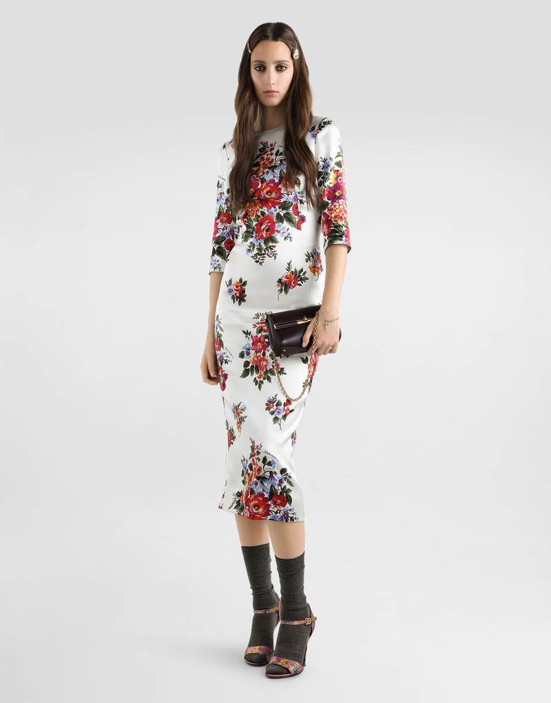 Dolce & Gabbana Flower bouquet-print satin sheath dress outlook