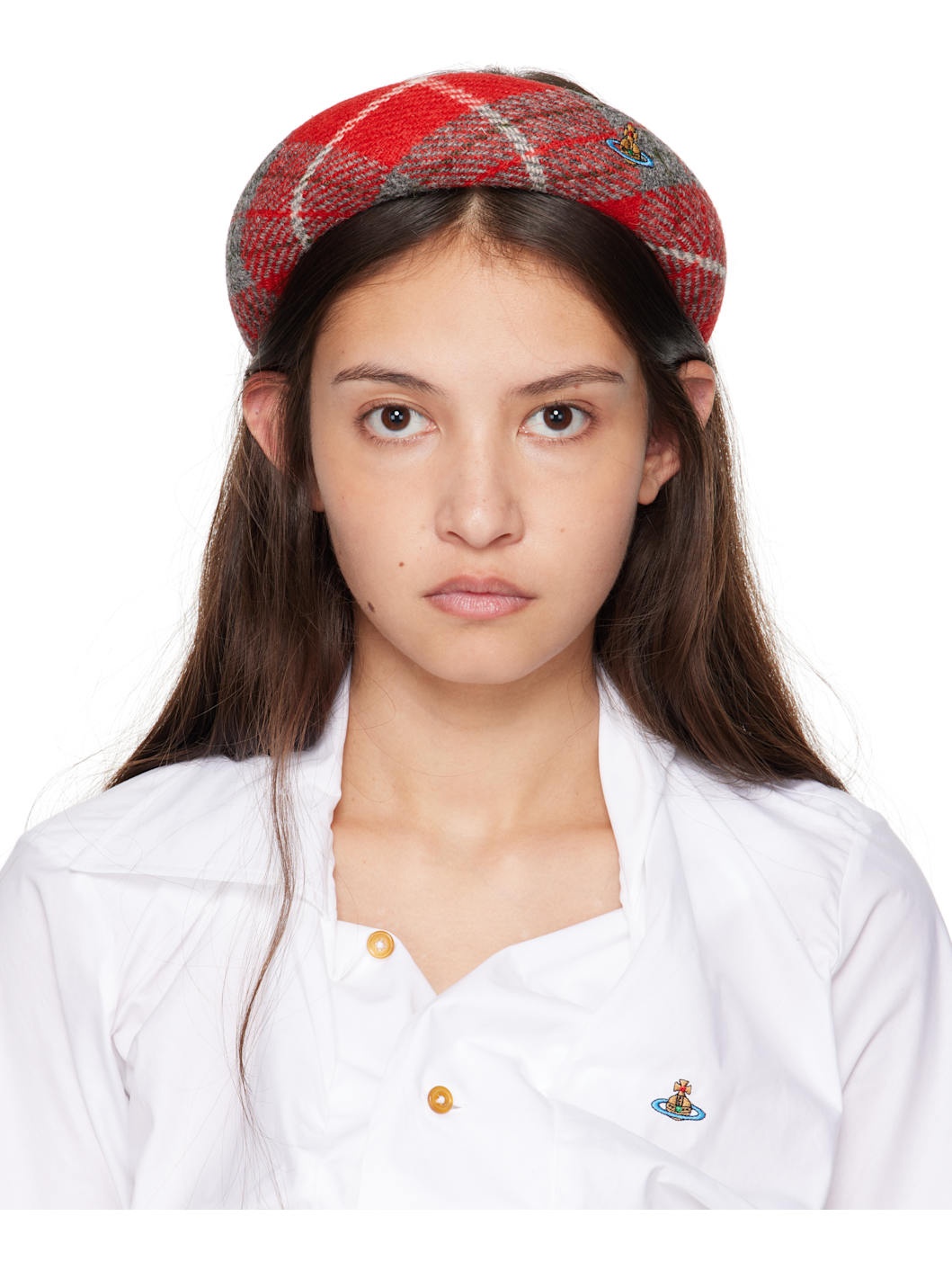 Vivienne Westwood Harris Tweedタータンカチューシャ Vivienne Westwood Red Harris Tweed Tartan Headband | ssense