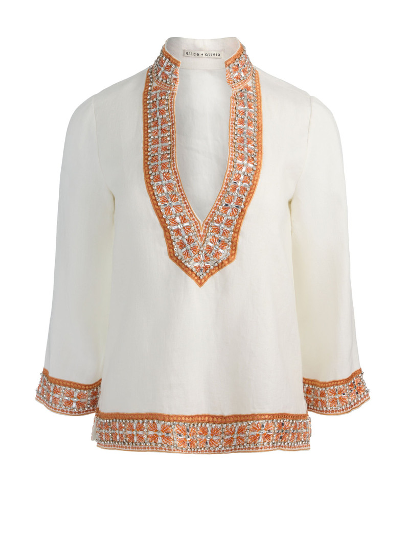 ELEONORA EMBELLISHED LINEN TUNIC TOP 1