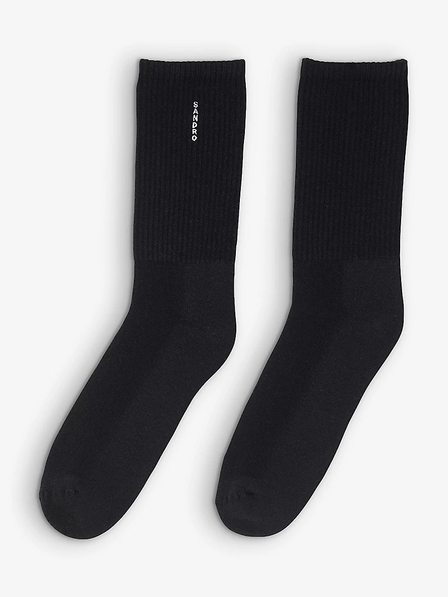 Logo-embroidered ribbed stretch-cotton ankle socks - 1