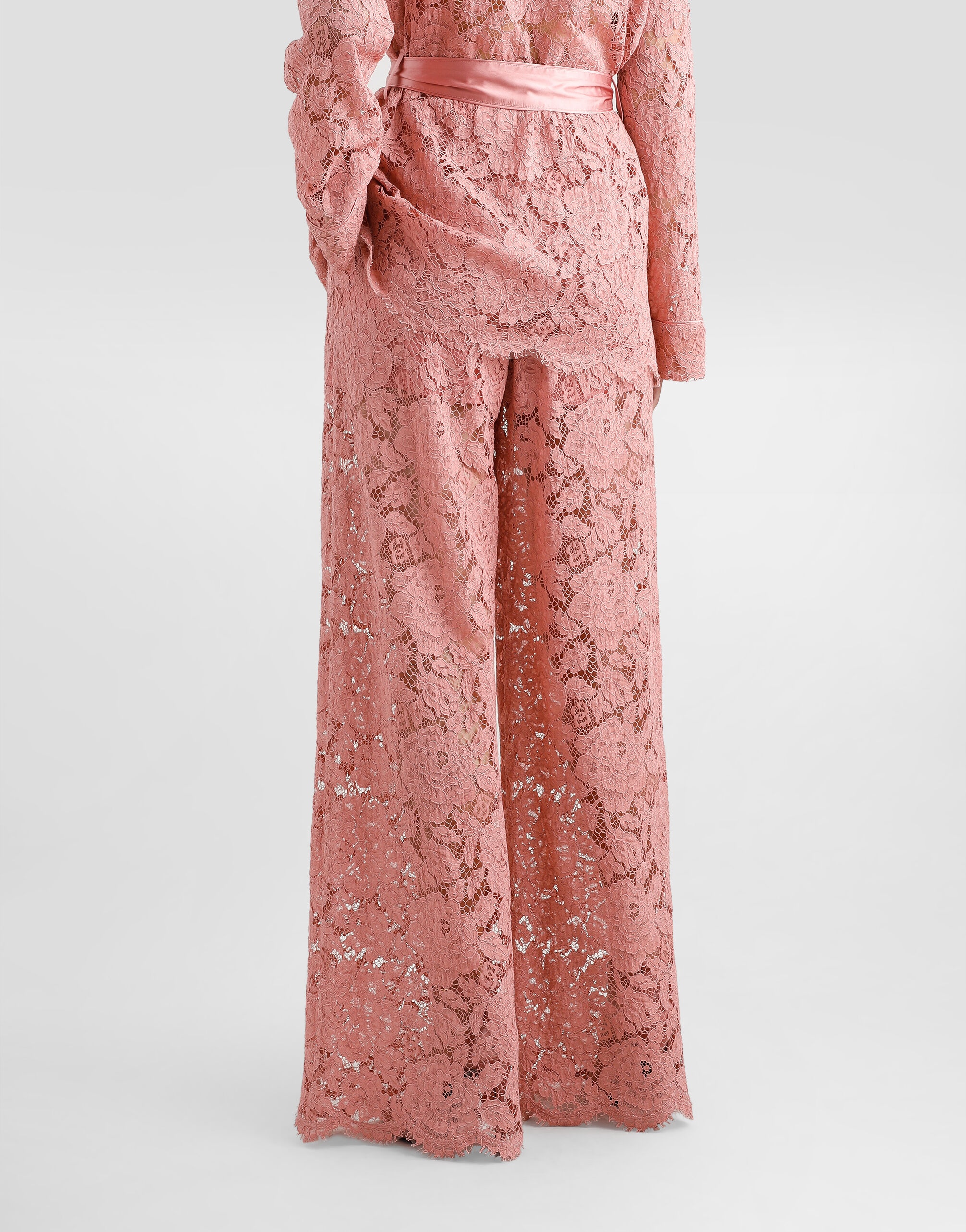 Flared floral cordonetto lace pants with DG logo - 4