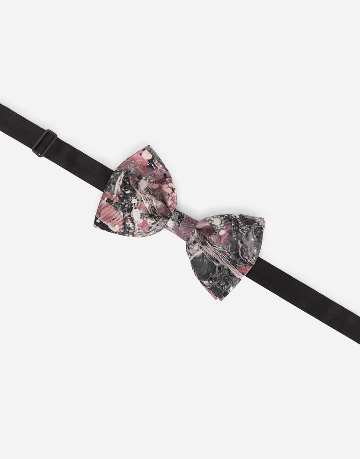 Silk bow-tie with purple marbled print - 2