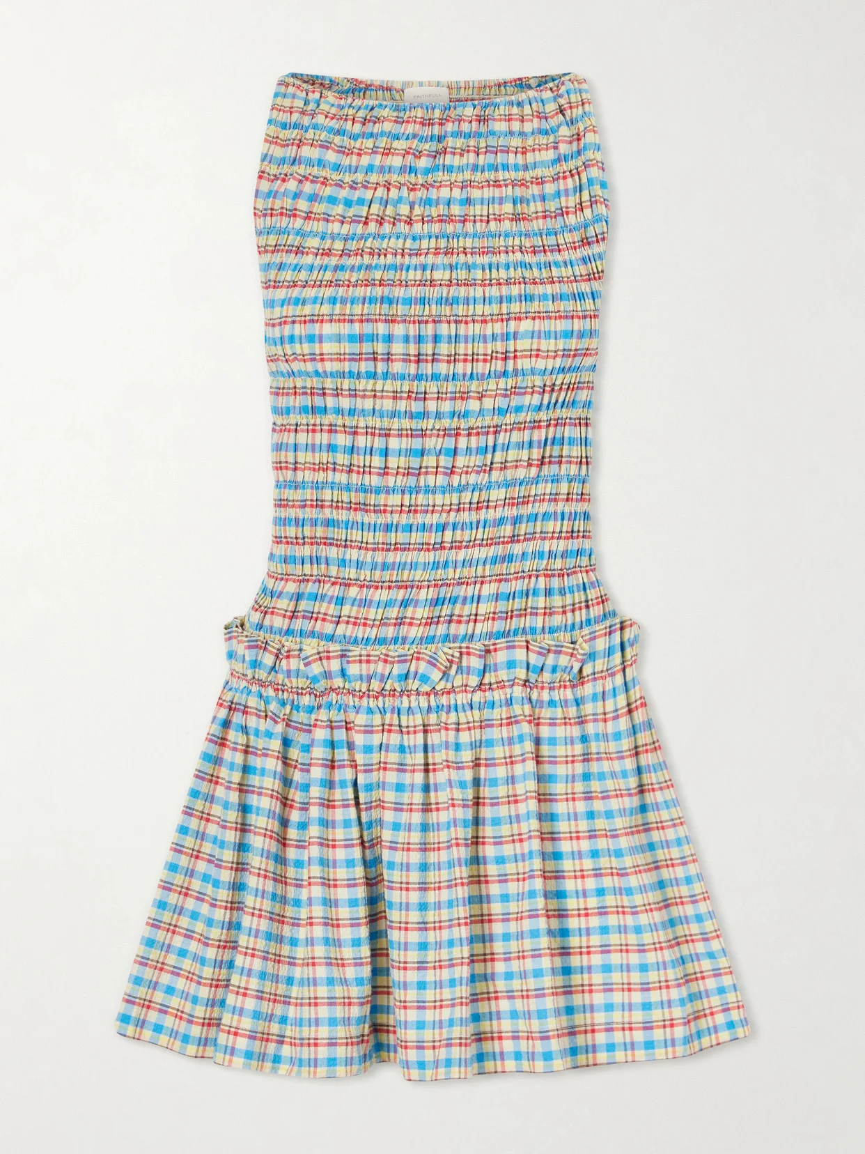 Gala Shirred Checked Cotton-blend Mini Dress - 1
