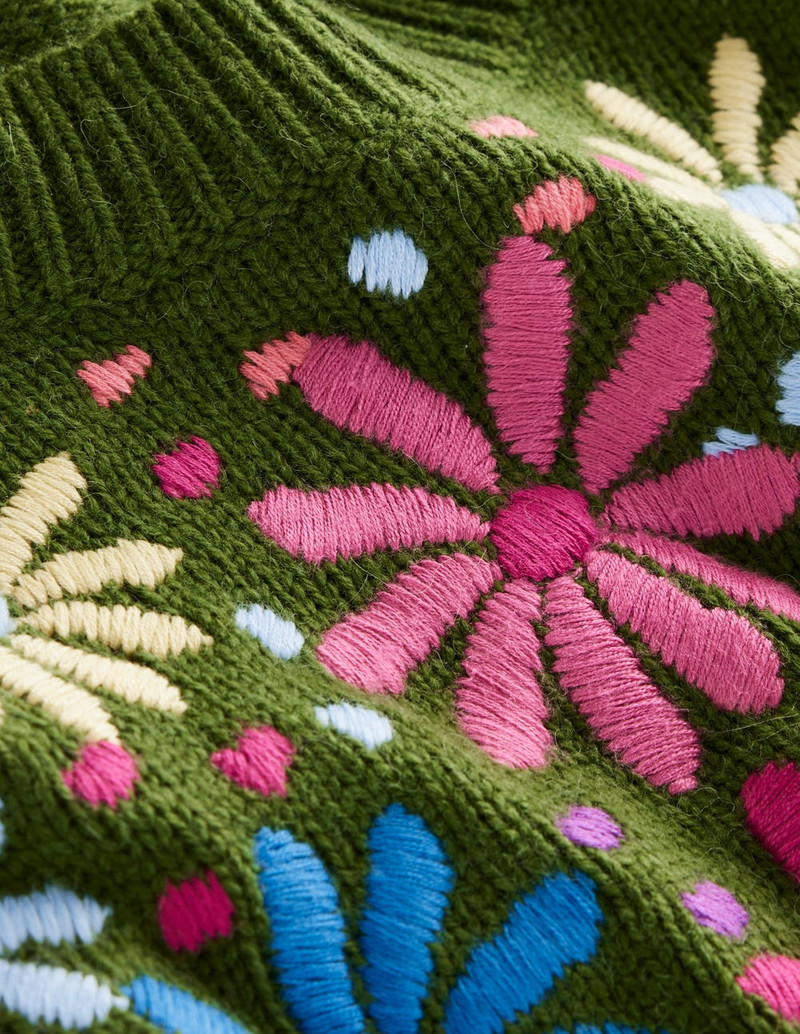 Isa Embroidered Sweater-Herb Garden, Green Flowers 1