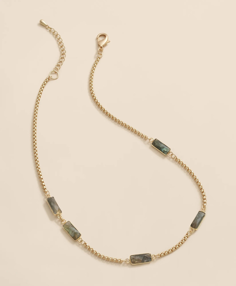 Loni Paul Labradorite Baguette Short Necklace in 14K Plated Gold 1