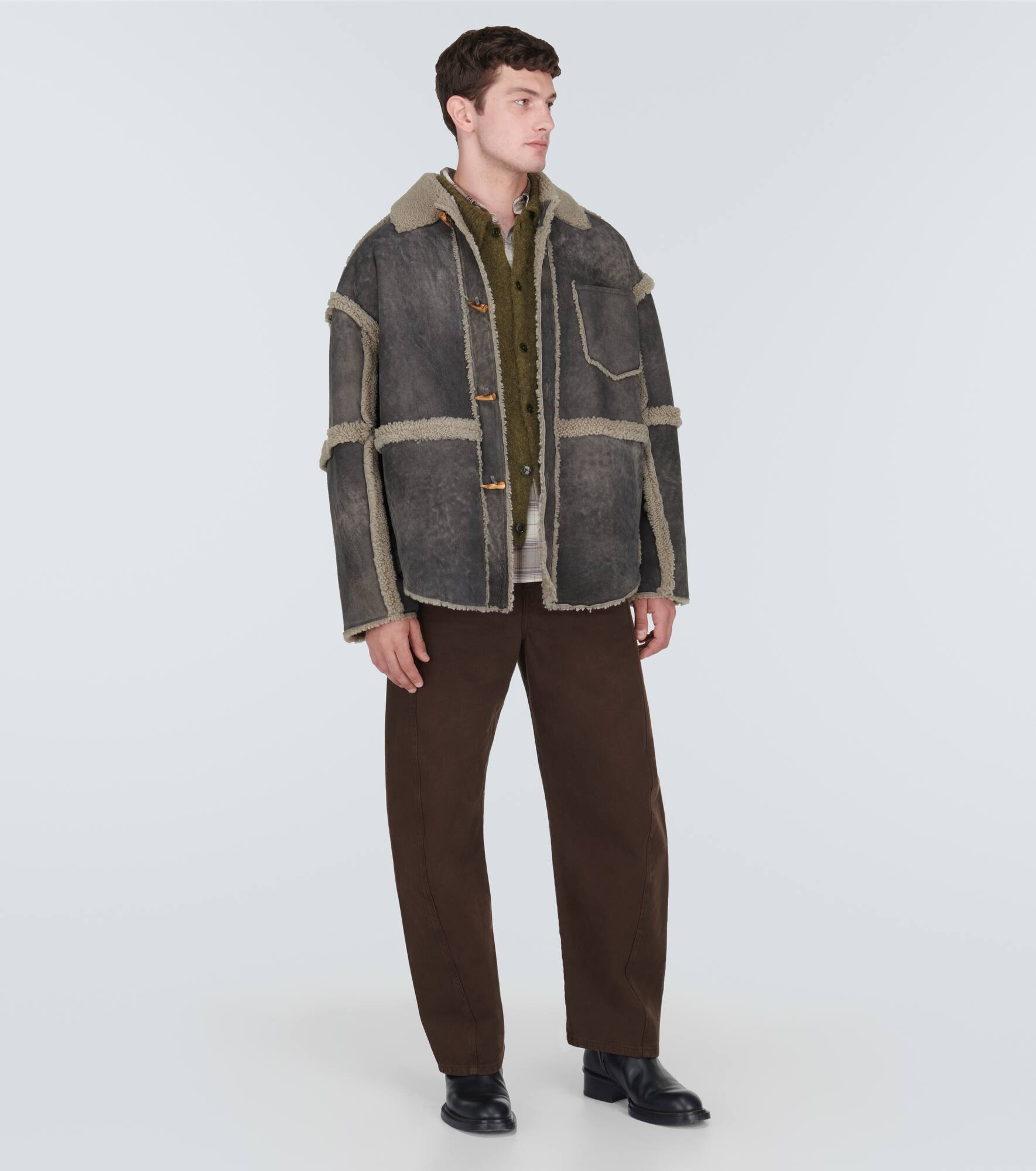 Shearling-trimmed suede jacket