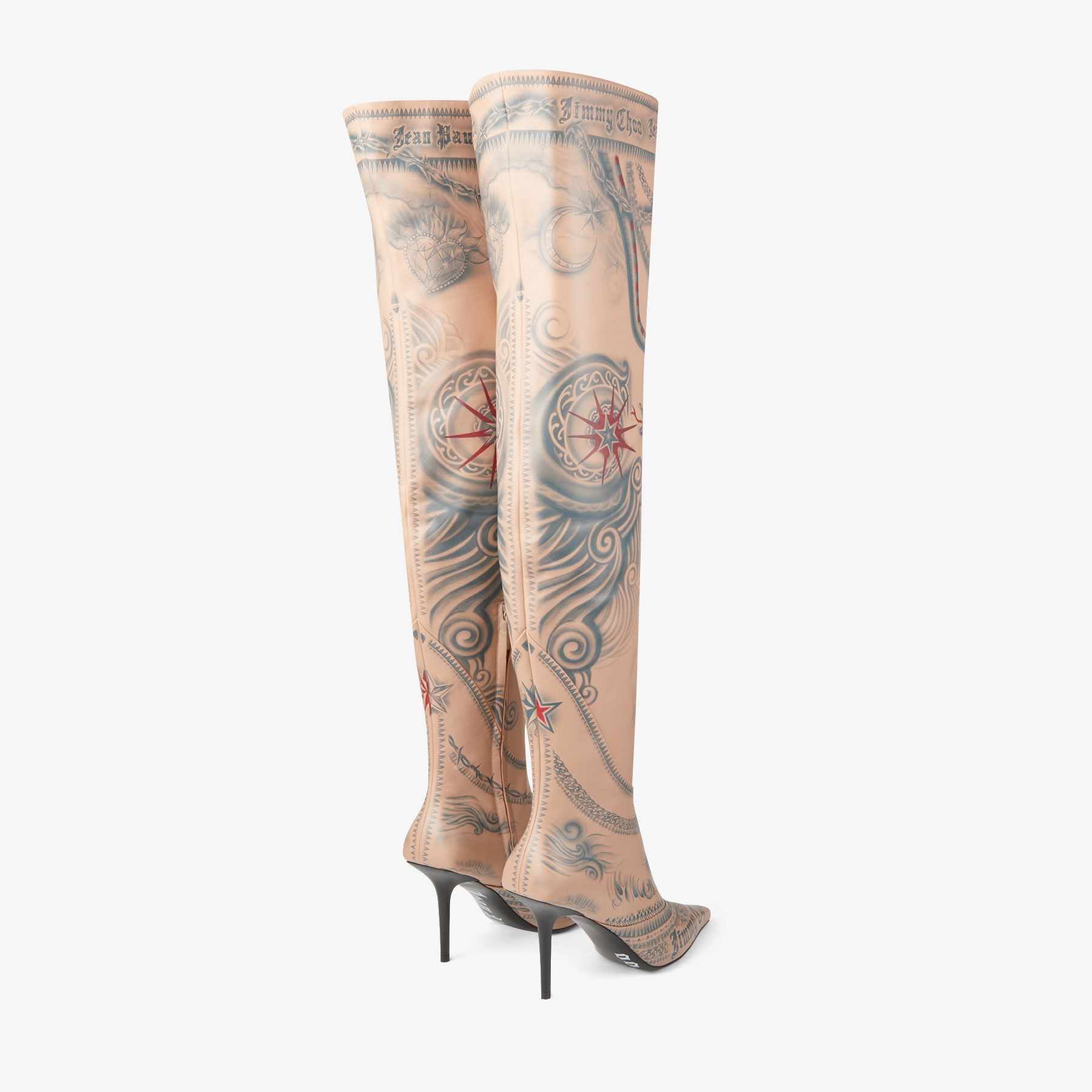 Jimmy Choo / Jean Paul Gaultier Over The Knee Boot 90
Beige Tattoo Printed Leather Over-The-Knee Boo - 5