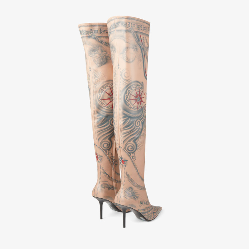 Jimmy Choo / Jean Paul Gaultier Over The Knee Boot 90 Beige Tattoo Printed Leather Over-The-Knee Boo 5