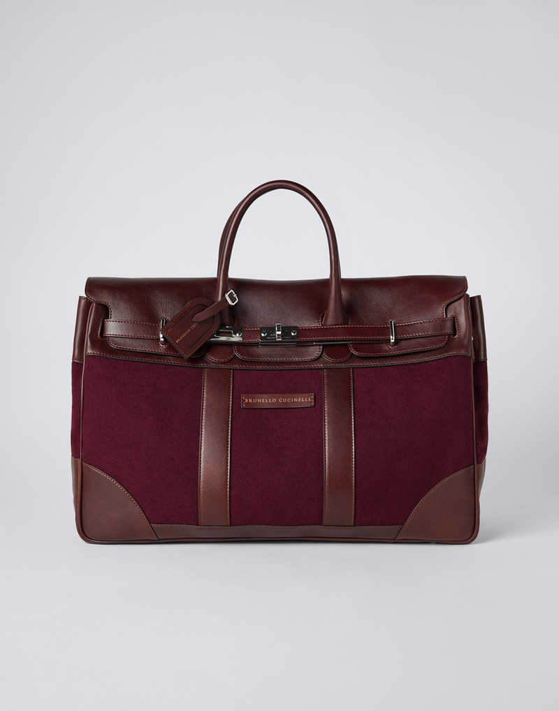 Burnished calfskin and techno flannel country bag 1