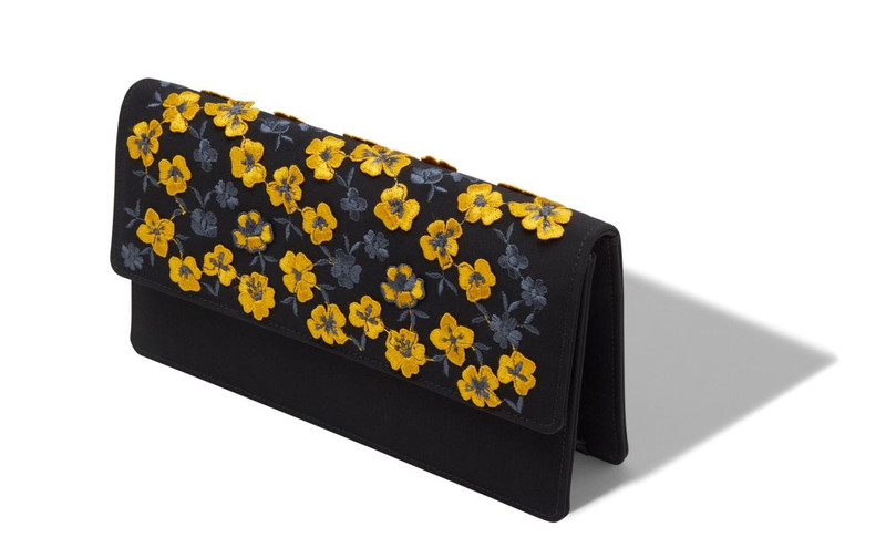 Manolo Blahnik Black and Yellow Silk Embroidered Clutch outlook