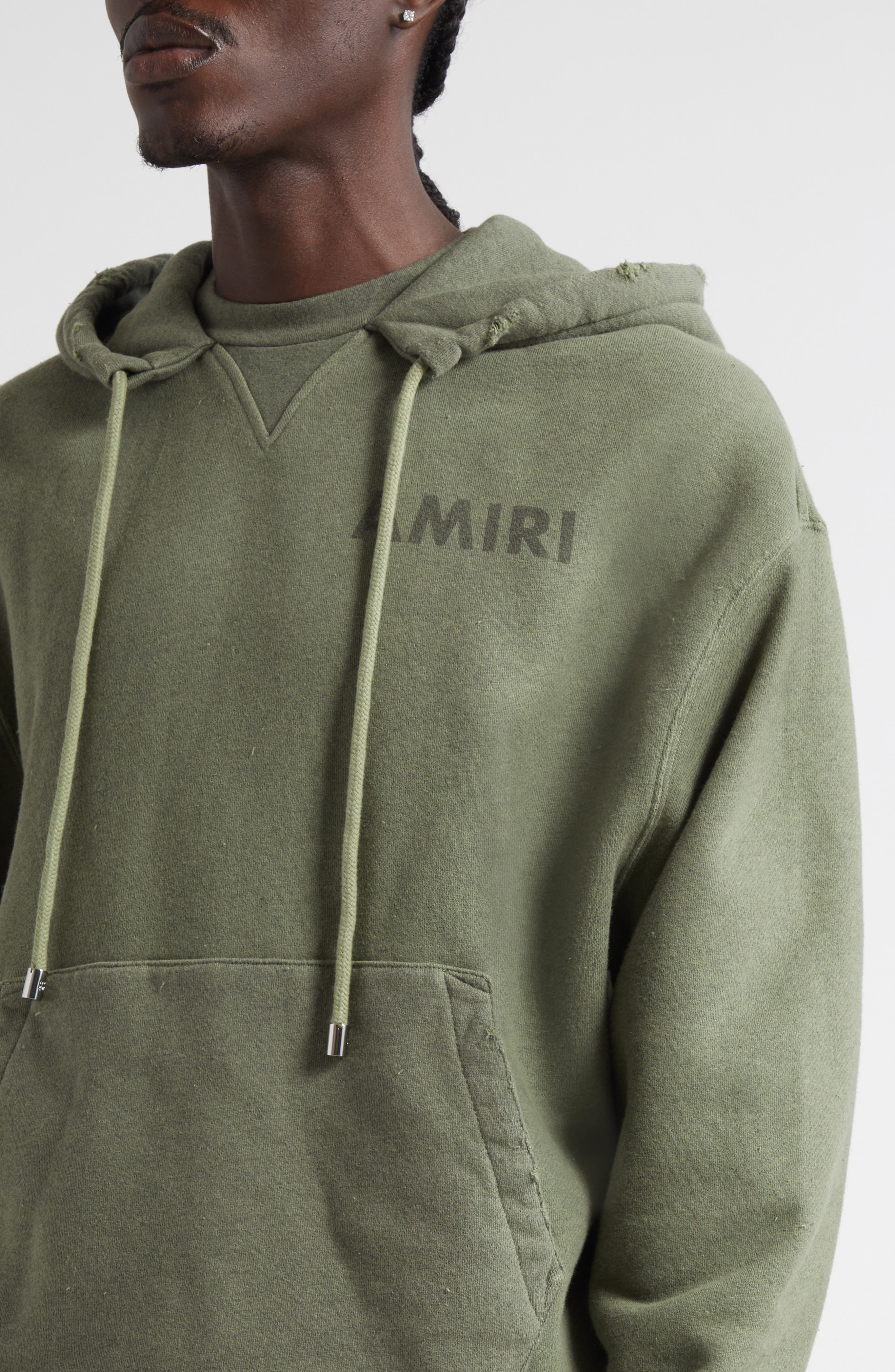 AMIRI Stencil Logo Oversize Cotton Hoodie in Olive at Nordstrom - 5