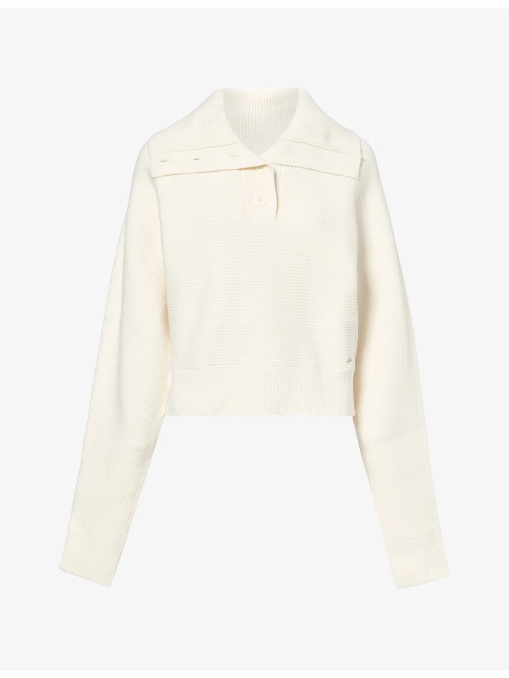 Volume-Sleeve Knit Henley Top - 1