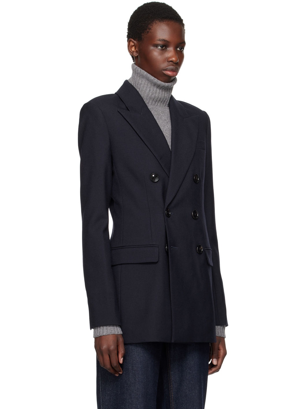 Navy Double-Breasted Blazer - 2