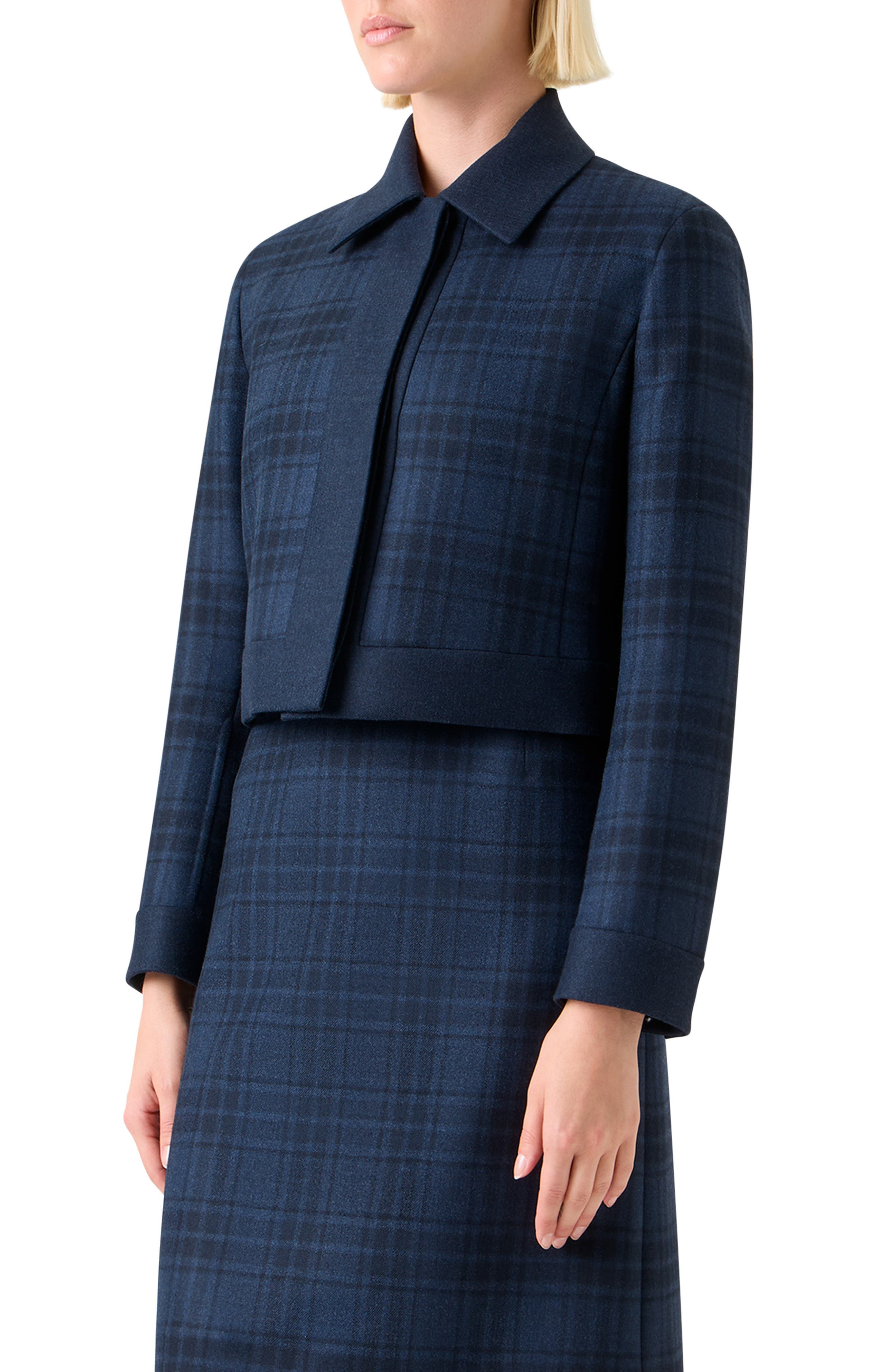Akris Lewitt Check Wool Crop Jacket in Denim-Black at Nordstrom - 3