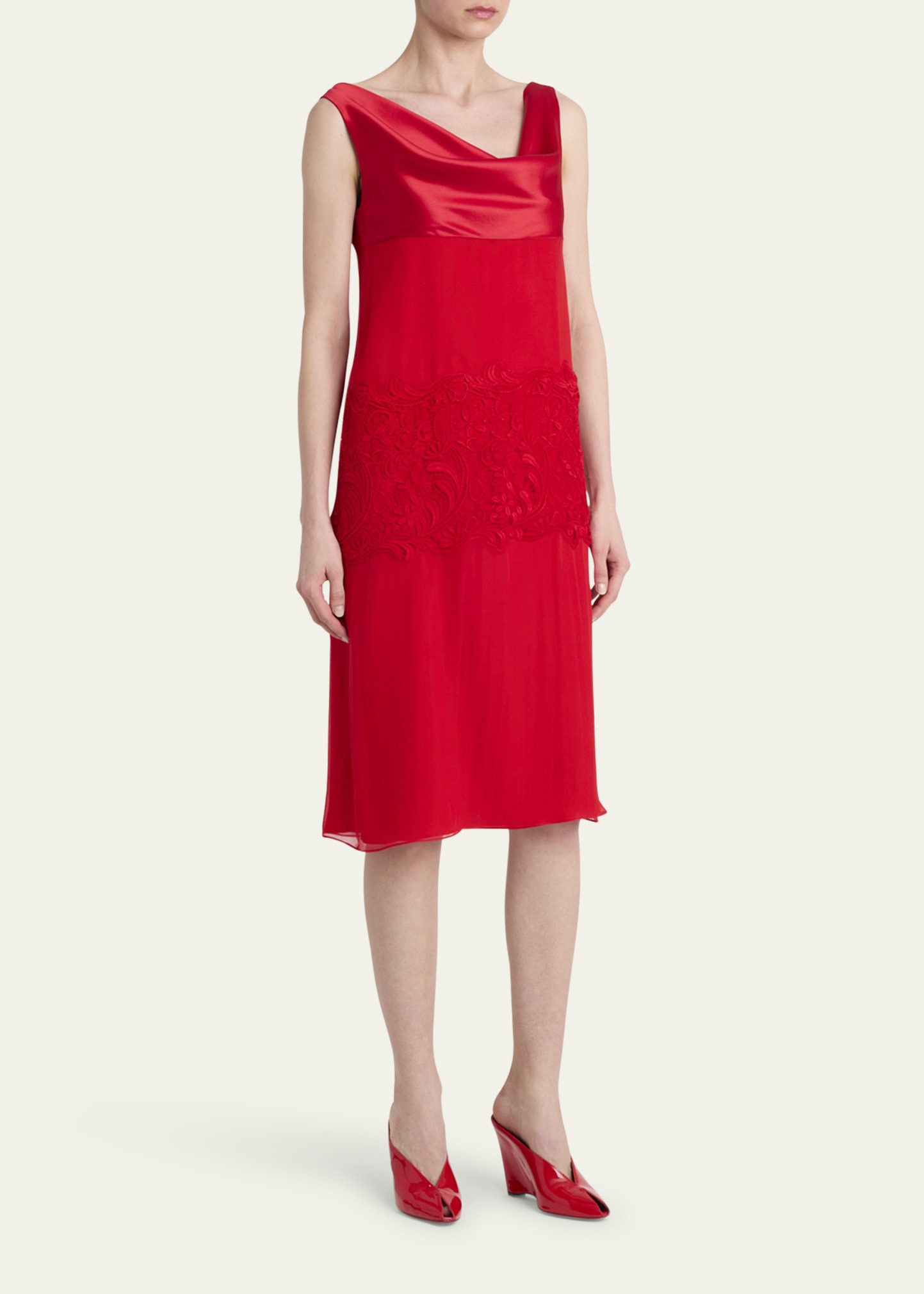 lace-Panel Silk Chiffon Midi Dress - 4