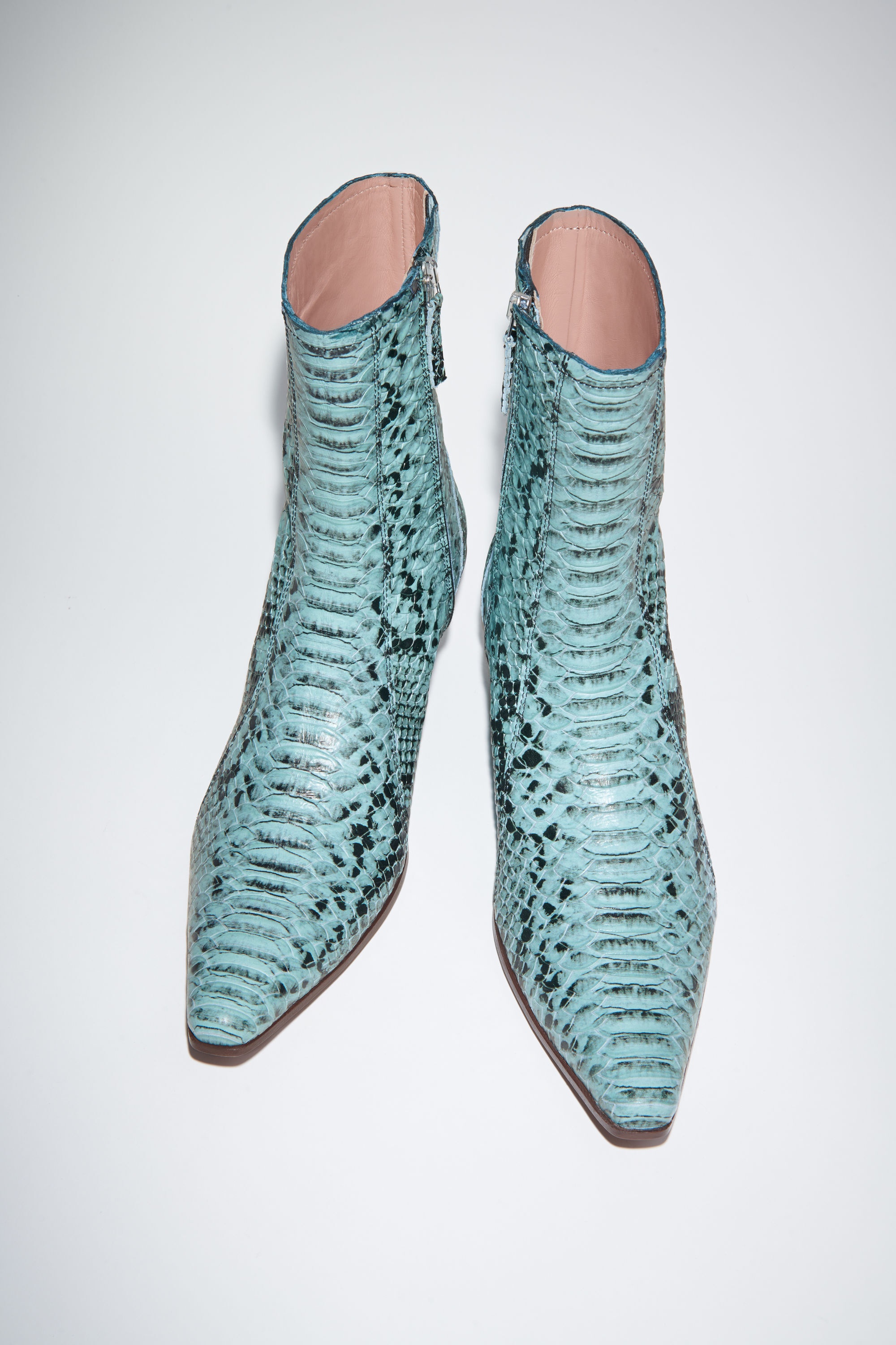 Snake print leather ankle boots - Light blue - 3