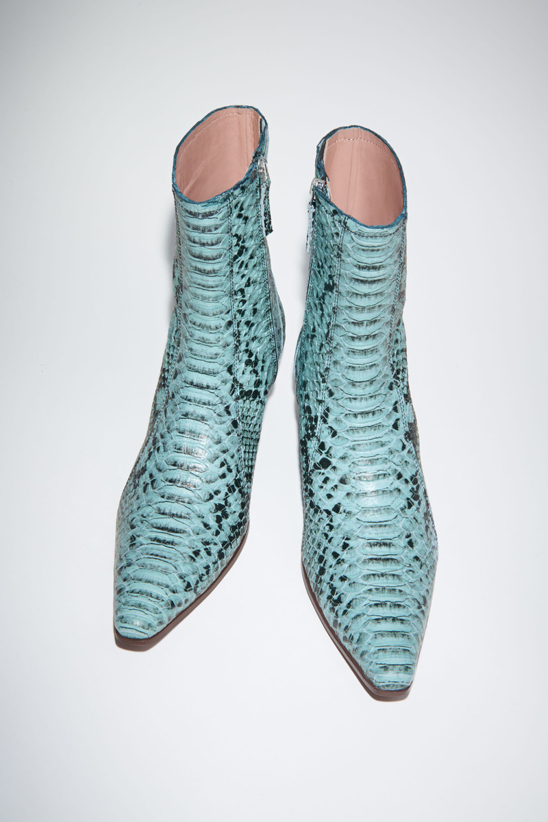 Snake print leather ankle boots - Light blue 3