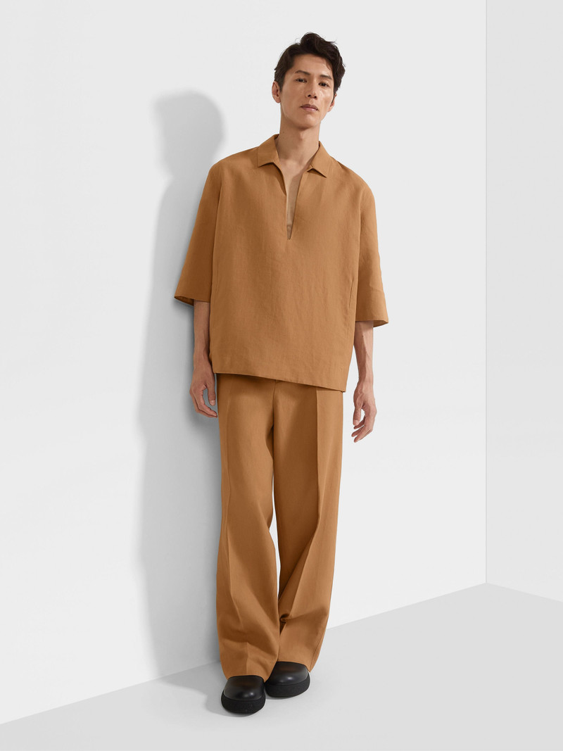 ZEGNA DARK BEIGE OASI LINO SHIRT outlook