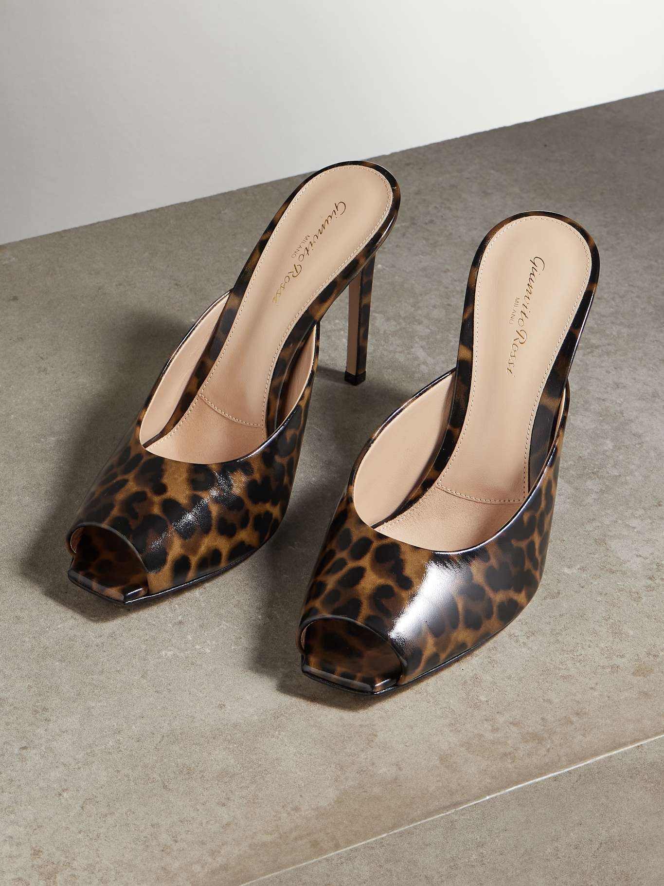 Ethel 95 leopard-print glossed-leather mules - 5